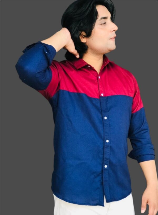 Navy Blue & Maroon Casual Shirt - Image 2