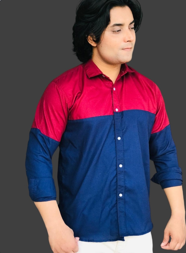 Navy Blue & Maroon Casual Shirt