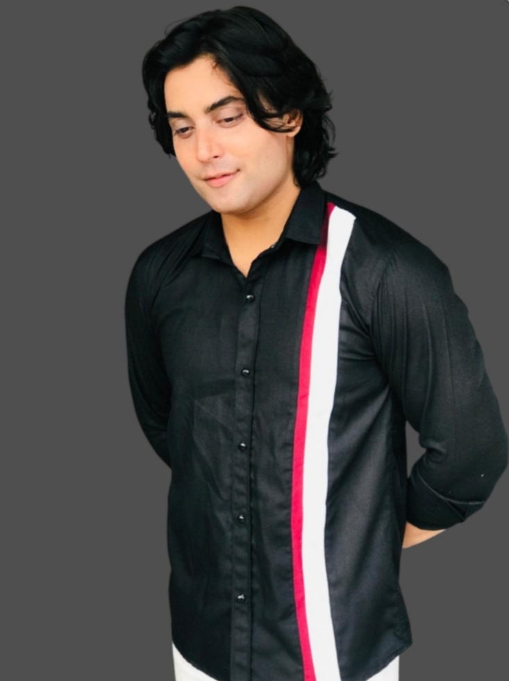 Black Shirt with white and Maroon Strips